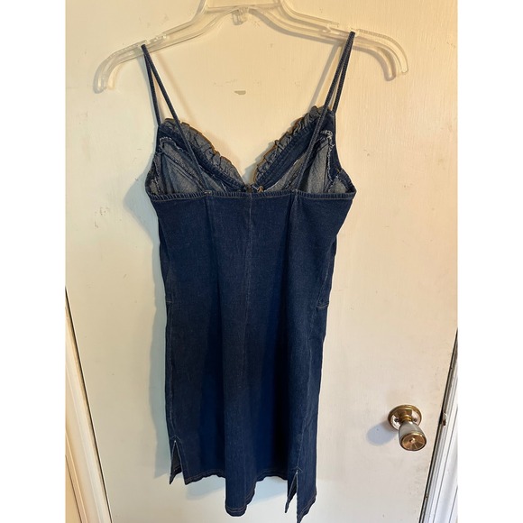 GAS CO Vintage Denim Corset Mini Dress Dark Wash Lace Up Western Blue Size 11 - Picture 6 of 11